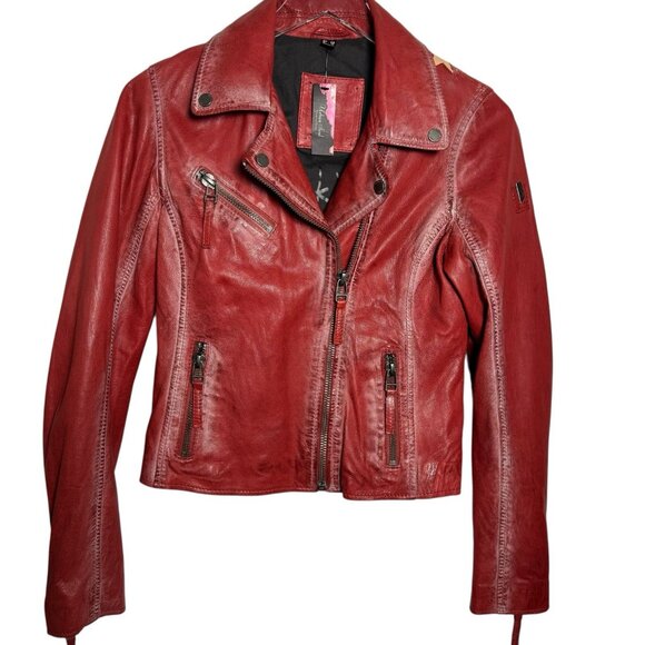 Mauritius Leather Women's Christy Scatter Star Red Leather Moto Jacket Size XS - Picture 15 of 16